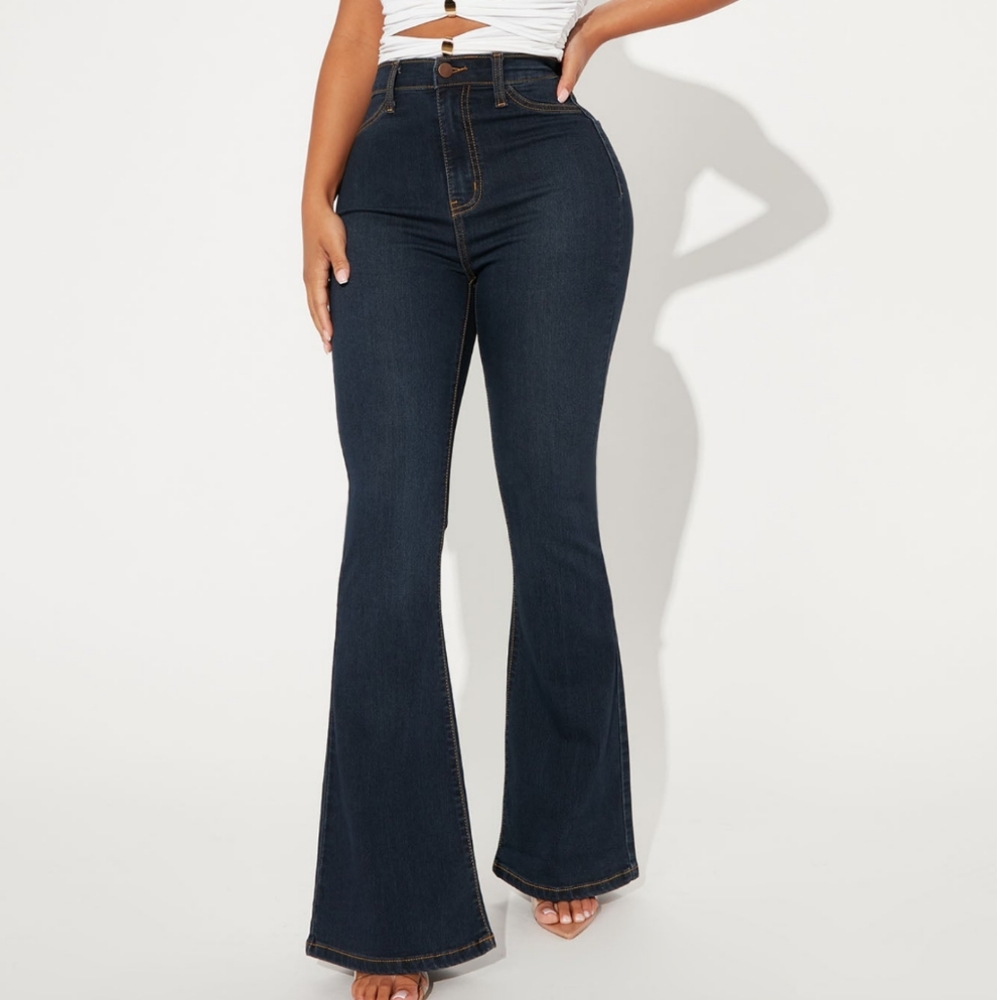 Dark blue denim, High stretch, figure flattering flared jeans (3)  #117